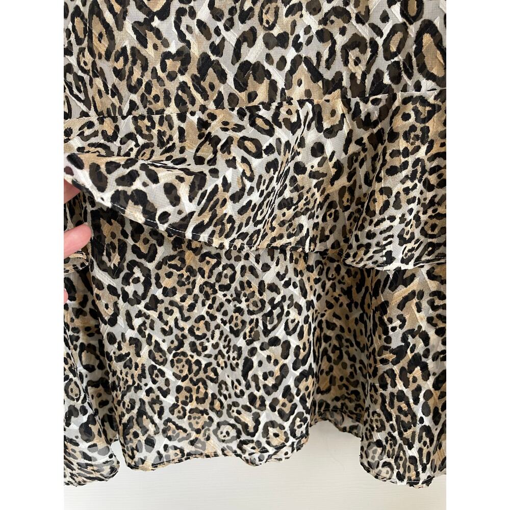 Chico’s Ruffle Front Blouse Tiered Peplum Hem Sz 3 (16/18) Animal Print Feminine - Picture 6 of 12